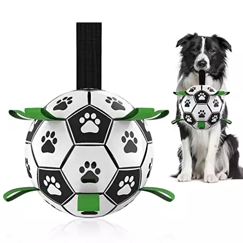 QDAN Dog Toy Soccer Ball with Straps